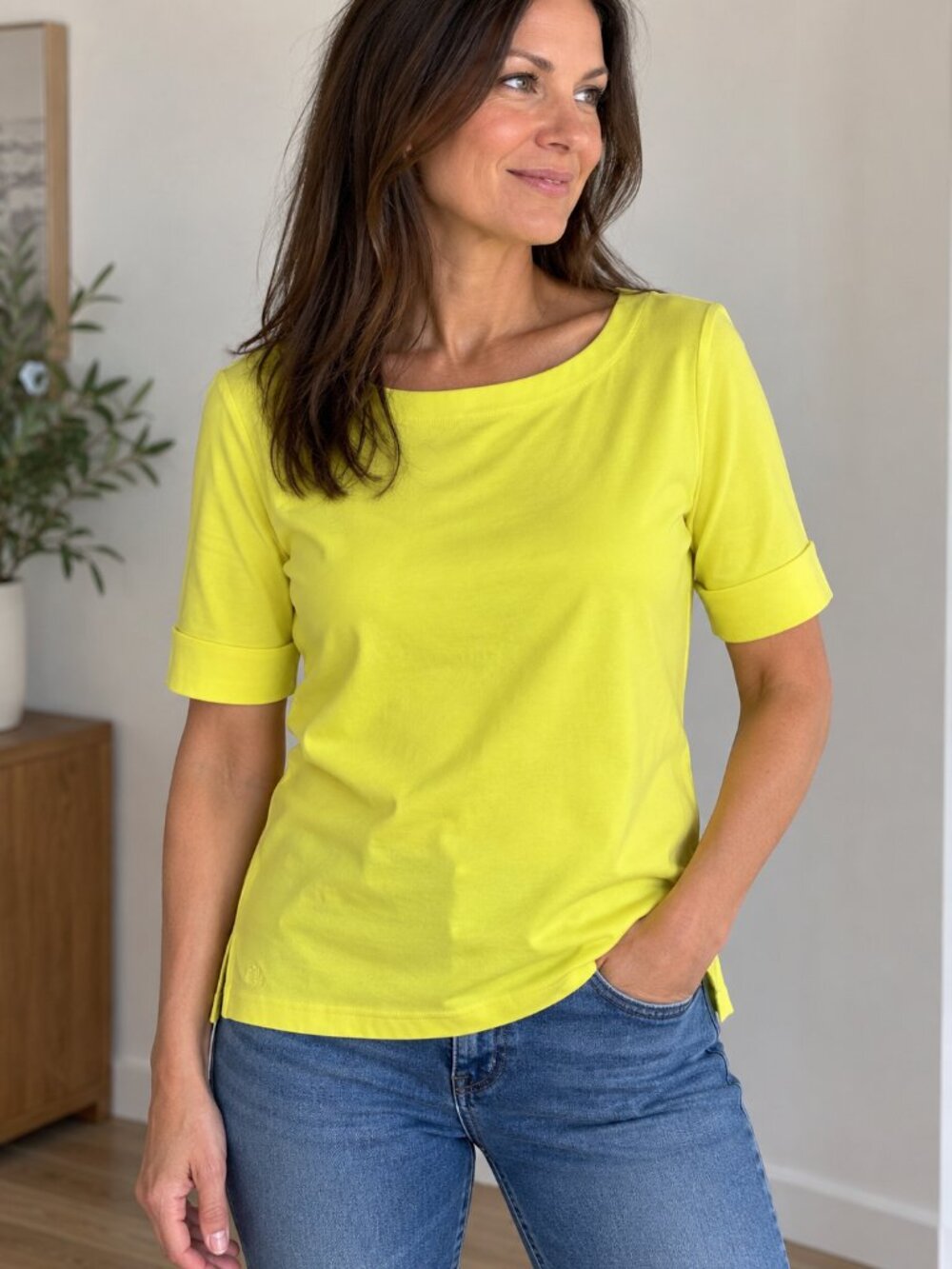 Lauren Ralph Lauren Neon Chartreuse Cotton Stretch Short Sleeve Top Size L